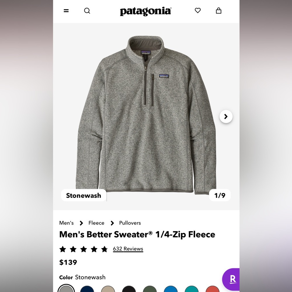 Patagonia Men's Better Sweater® 1/4-Zip Fleece- Stonewash XL
